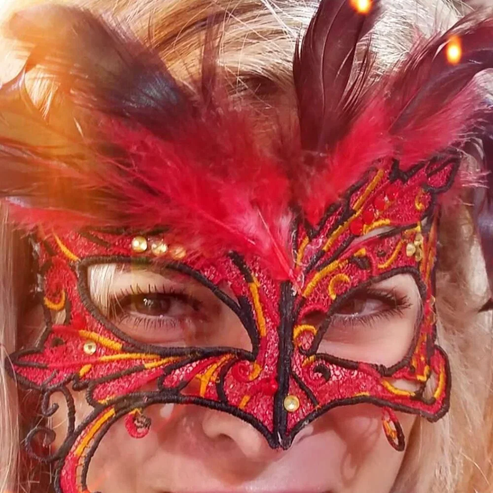 Handmade Swarovski Crystal Feather Masquerade Mask RED BLACK